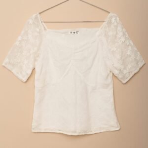Ivory Bloom Lace Puff-Sleeve Blouse Top - Image 2