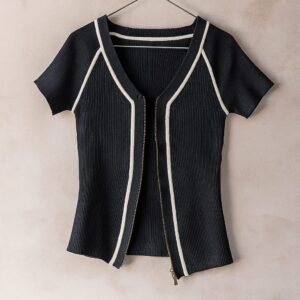 Monochrome Zest Ribbed Knit Top - Image 1