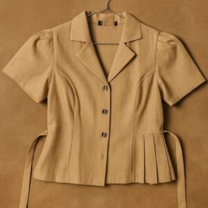 Beige Pleated Button Down Top - Image 2