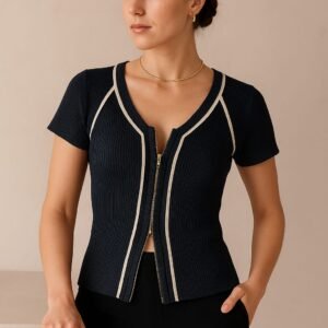 Monochrome Zest Ribbed Knit Top - Image 2