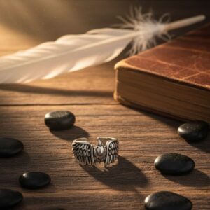 Oxidized Sterling Silver Bird-Wing Men's Ring - Image 3