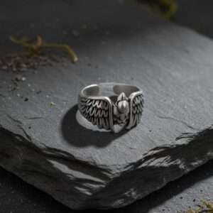 Oxidized Sterling Silver Bird-Wing Men's Ring - Image 5