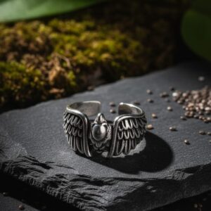 Oxidized Sterling Silver Bird-Wing Men's Ring - Image 4