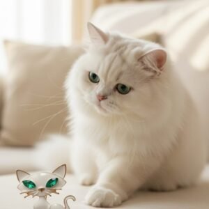 Moon whispers White Cat Brooch - Image 3