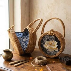 EXCLUSIVE COLLECTION- Natural Fiber Round Rattan Handbag - Image 4