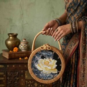 EXCLUSIVE COLLECTION- Natural Fiber Round Rattan Handbag - Image 1