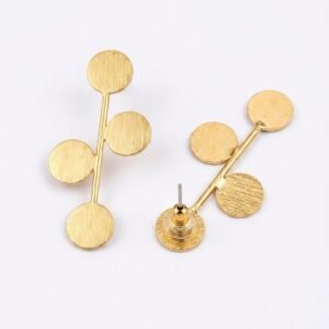 Handmade Brass Minimalist Triple Disc Gold Women's Earring - Image 2