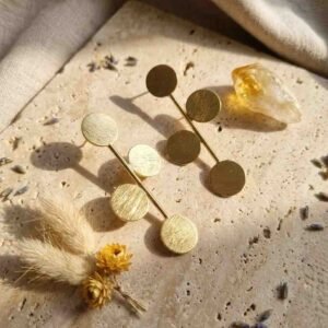 Handmade Brass Minimalist Triple Disc Gold Women's Earring - Image 3