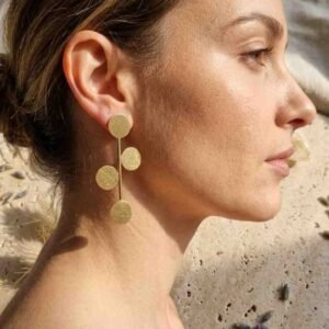 Handmade Brass Minimalist Triple Disc Gold Women's Earring - Image 5