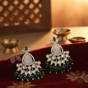 Emerald Radiance Kundan Women's Earrings - Image 3