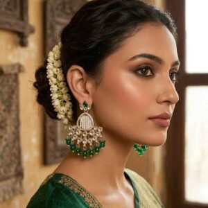 Emerald Radiance Kundan Women's Earrings - Image 1