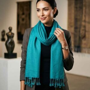 Ocean Whisper Thai Silk Scarf Handwoven in Turquoise Serenity{ IMPORTED} - Image 5