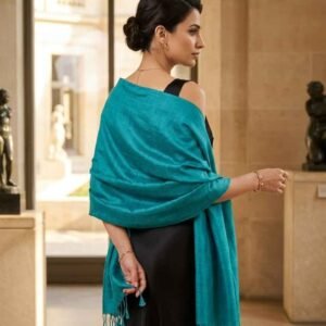 Ocean Whisper Thai Silk Scarf Handwoven in Turquoise Serenity{ IMPORTED} - Image 6