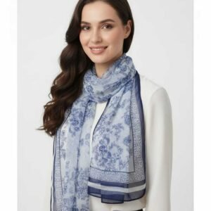 Blue Blossom Thai Silk Handcrafted Scarf { IMPORTED} - Image 3