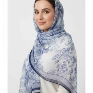 Blue Blossom Thai Silk Handcrafted Scarf { IMPORTED} - Image 6
