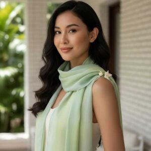 Serenity Mist Thai Silk Pastel Handwoven Scarf { IMPORTED} - Image 3