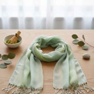 Serenity Mist Thai Silk Pastel Handwoven Scarf { IMPORTED} - Image 4