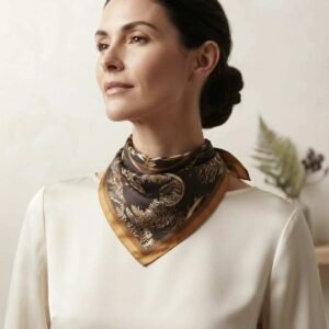 Botanical Golden Noir Satin Handcrafted  Scarf - Image 2