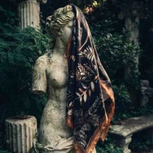 Botanical Golden Noir Satin Handcrafted  Scarf - Image 4
