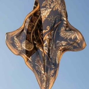 Botanical Golden Noir Satin Handcrafted  Scarf - Image 6